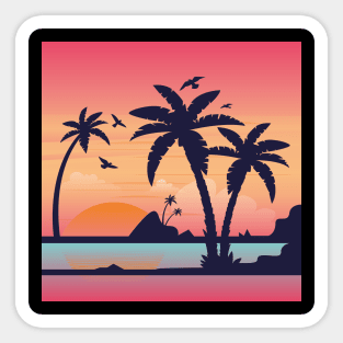 Sunset at beach - Hand drawn Sticker